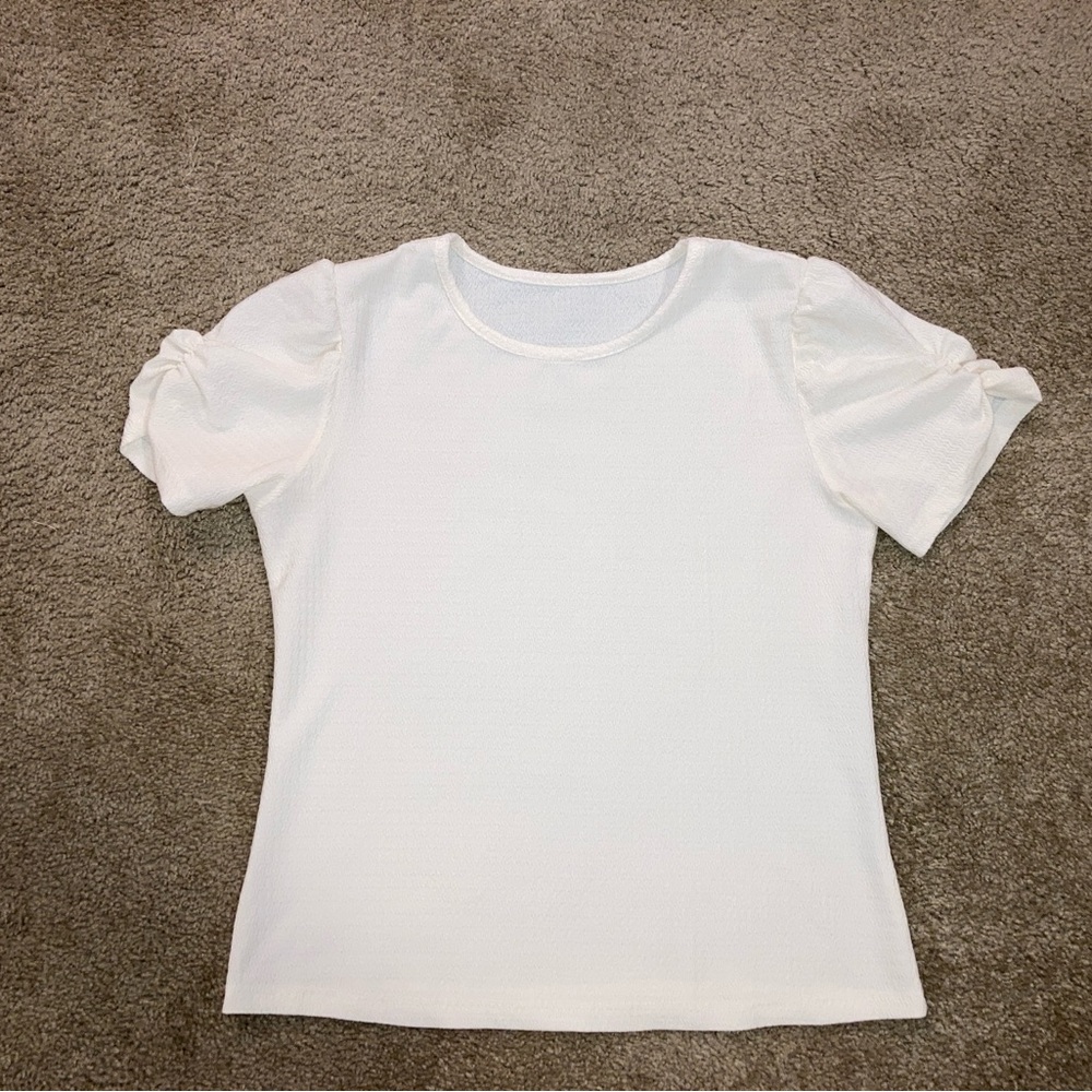 Cream Textured Crew Neck Short Sleeve T-Shirt